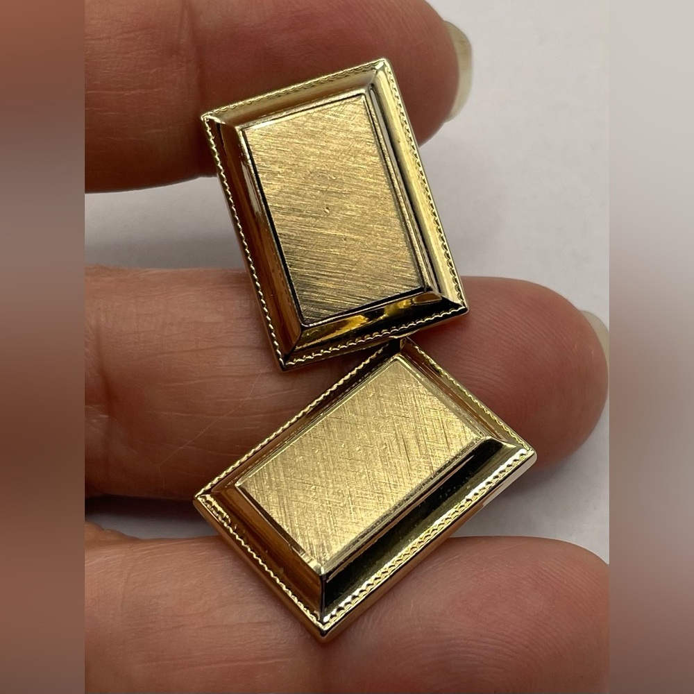 3 for $30 Vintage Gold Tone Rectangular Cufflinks Brushed Textured Raised Center - Picture 6 of 8